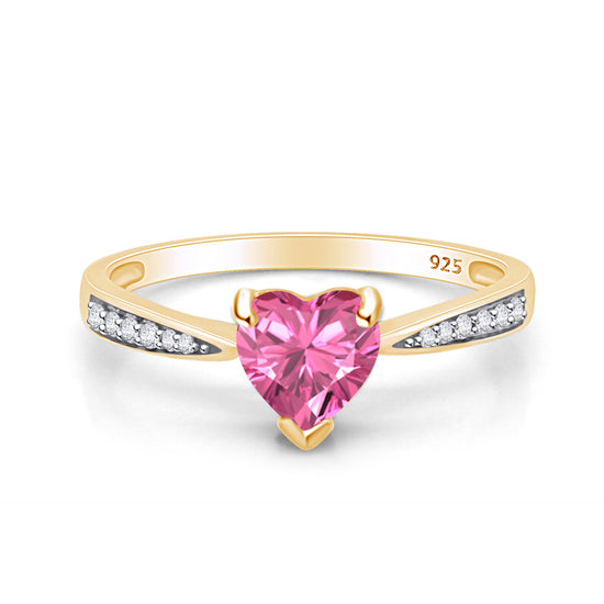 Heart & Round Cut Simulated Birthstone & White Cubic Zirconia Heart Promise Ring For Women In 925 Sterling Silver