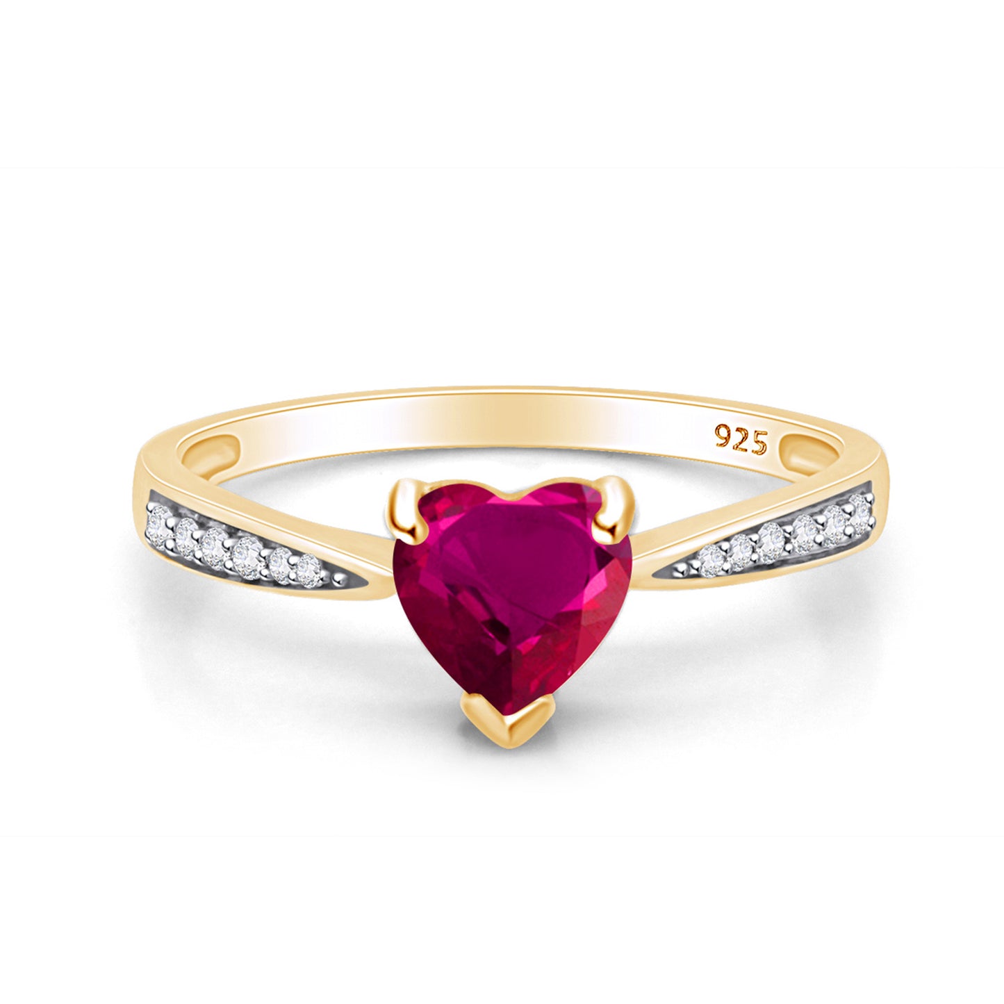 Heart & Round Cut Simulated Birthstone & White Cubic Zirconia Heart Promise Ring For Women In 925 Sterling Silver