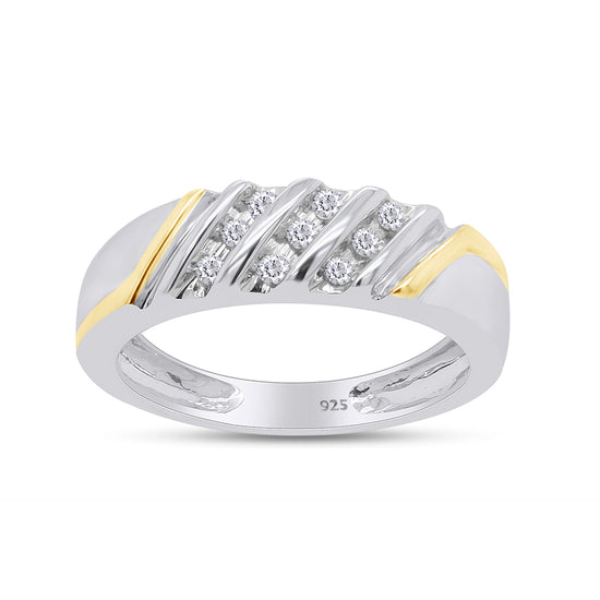 1/10 Carat White Natural Round Diamond Two Tone Mens Wedding Band Ring In 925 Sterling Silver