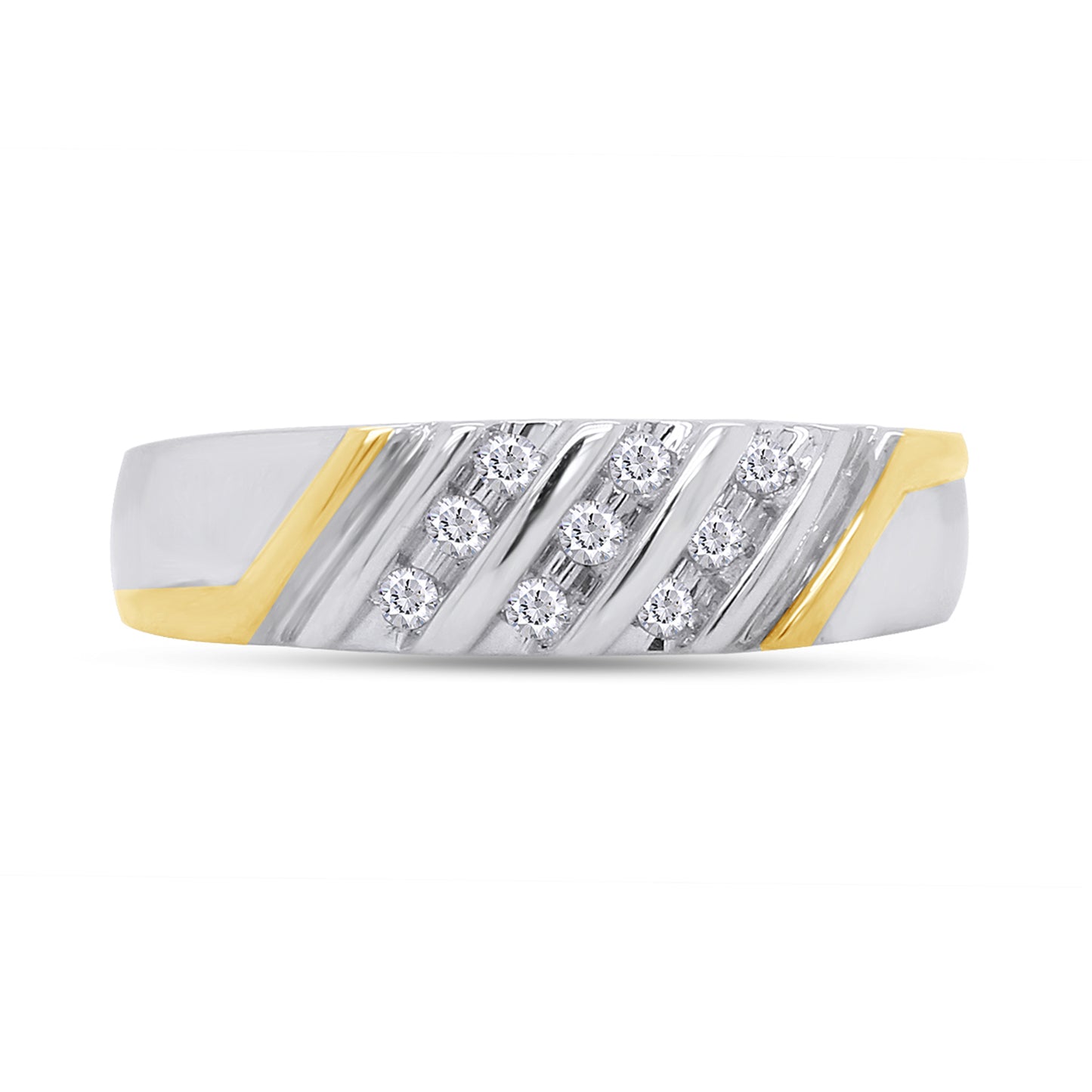 1/10 Carat White Natural Round Diamond Two Tone Mens Wedding Band Ring In 925 Sterling Silver
