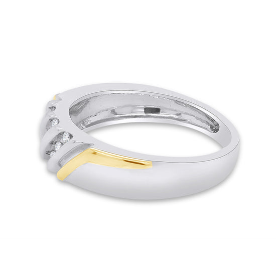 1/10 Carat White Natural Round Diamond Two Tone Mens Wedding Band Ring In 925 Sterling Silver