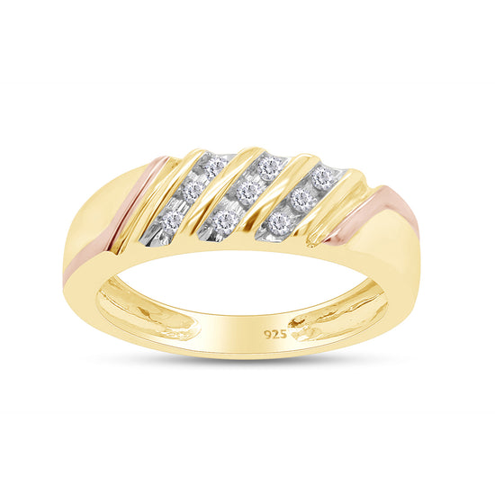 1/10 Carat White Natural Round Diamond Two Tone Mens Wedding Band Ring In 925 Sterling Silver