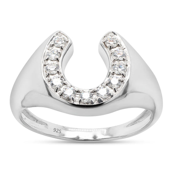 1/3 Carat Round Cut Lab Created Moissanite Diamond Horseshoe Statement Ring In 925 Sterling Silver (0.33 Cttw)