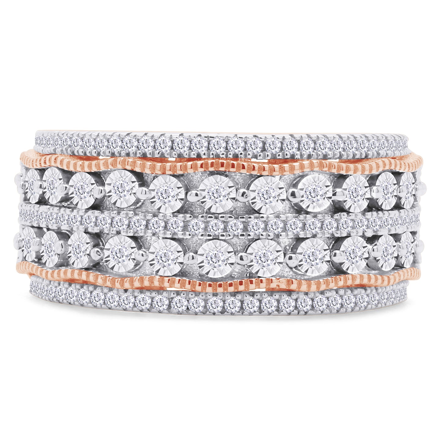 1/4 Carat Round Cut White Natural Diamond Vintage Style Multi-Row Anniversary Band Ring In 925 Sterling Silver (0.25 Cttw)