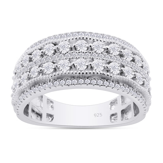1/4 Carat Round Cut White Natural Diamond Vintage Style Multi-Row Anniversary Band Ring In 925 Sterling Silver (0.25 Cttw)