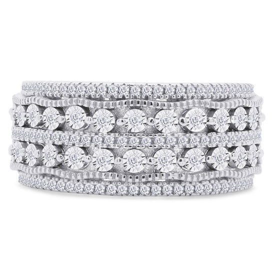 1/4 Carat Round Cut White Natural Diamond Vintage Style Multi-Row Anniversary Band Ring In 925 Sterling Silver (0.25 Cttw)
