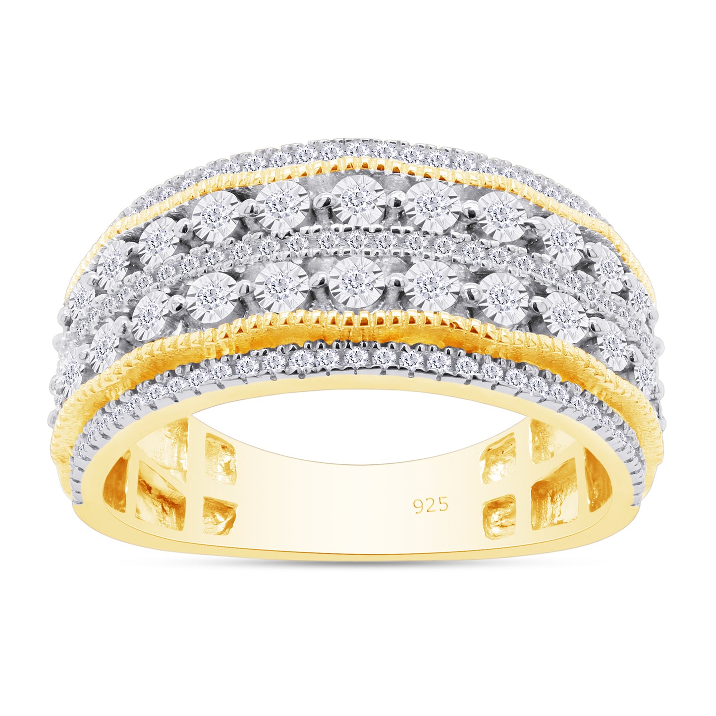 1/4 Carat Round Cut White Natural Diamond Vintage Style Multi-Row Anniversary Band Ring In 925 Sterling Silver (0.25 Cttw)