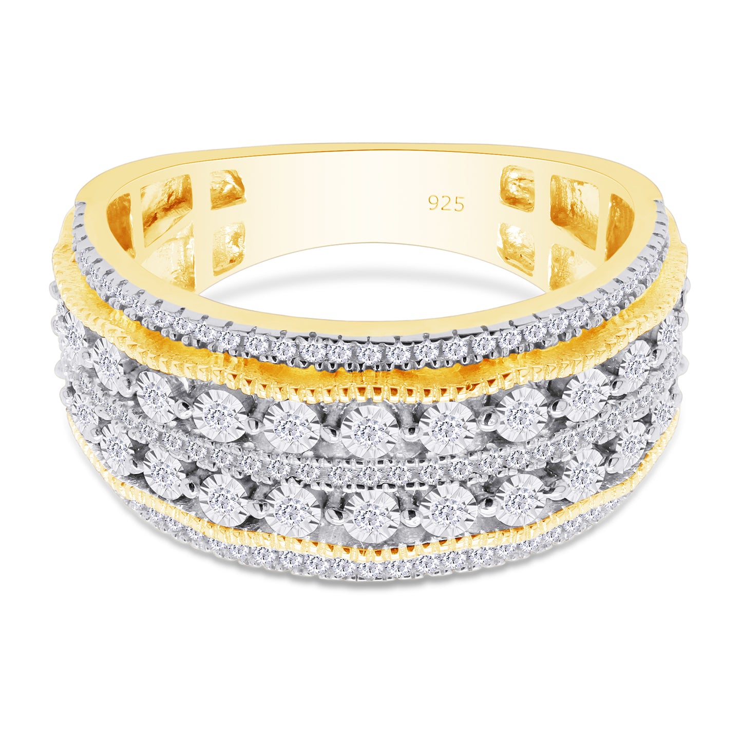 1/4 Carat Round Cut White Natural Diamond Vintage Style Multi-Row Anniversary Band Ring In 925 Sterling Silver (0.25 Cttw)