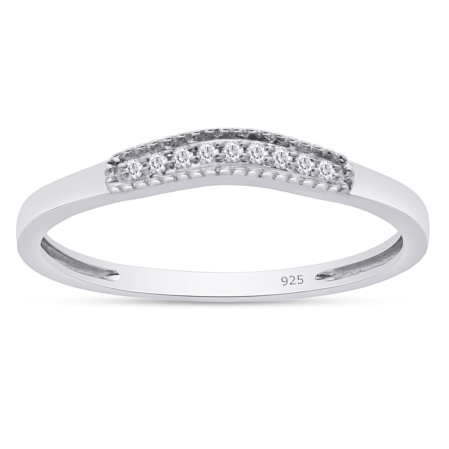 Round White Natural Diamond Accent Vintage-Style Contour Enhancer Guard Band Ring In 925 Sterling Silver (0.03 Cttw)