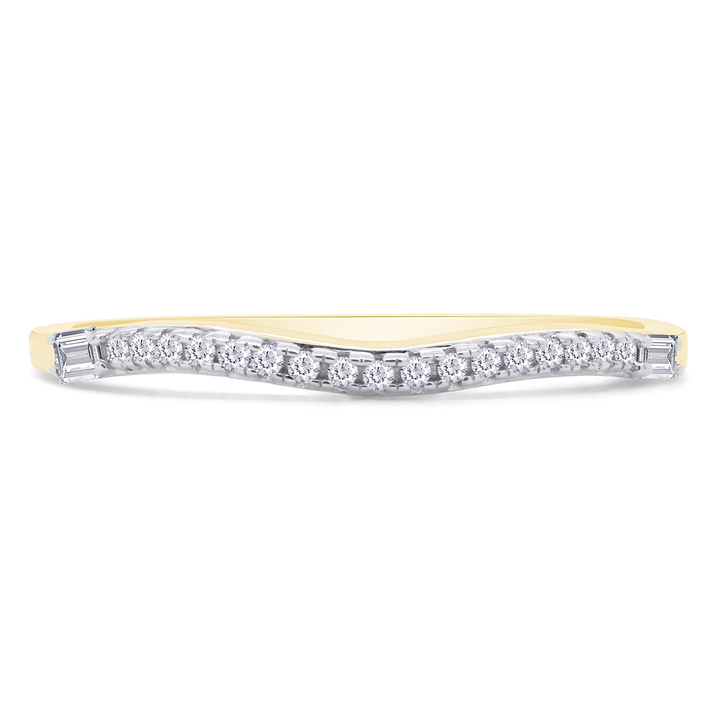 1/10 Carat Baguette & Round Cut White Natural Diamond Curved Enhancer Guard Band Ring In 925 Sterling Silver