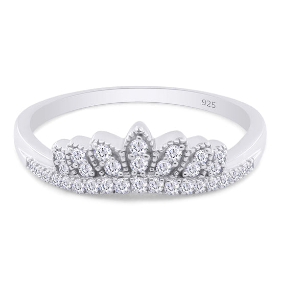 1/6 Carat Round White Natural Diamond Leaf Crown Contour Vintage Enhancer Guard Band Ring In 925 Sterling Silver