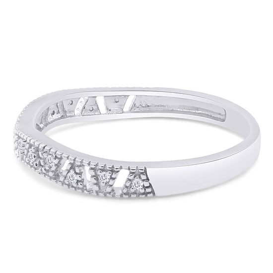 Load image into Gallery viewer, Round White Natural Diamond Accent Vintage Contour Enhancer Guard Band Ring In 925 Sterling Silver (0.05 Cttw)
