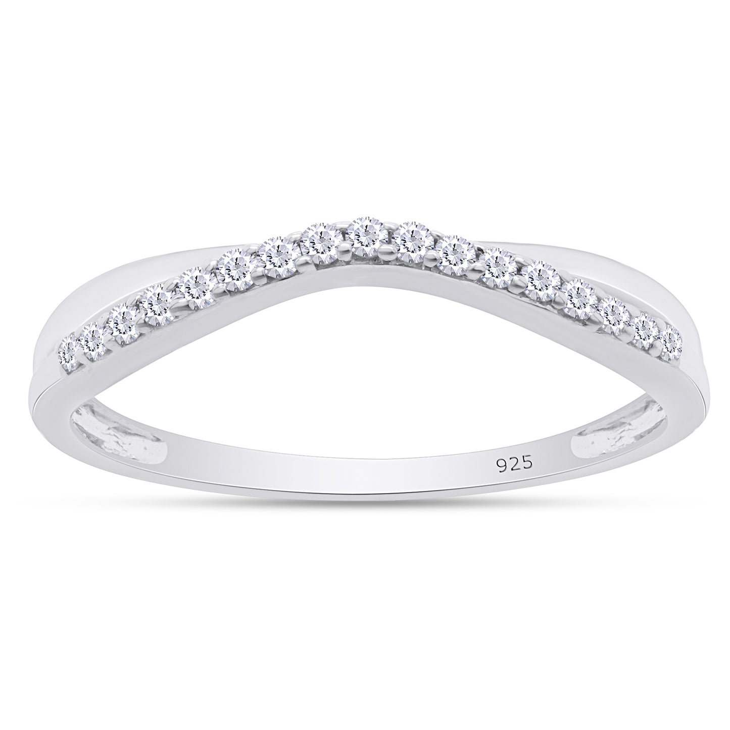 1/10 Carat Round White Natural Diamond Twist Contour Enhancer Guard Band Ring In 925 Sterling Silver