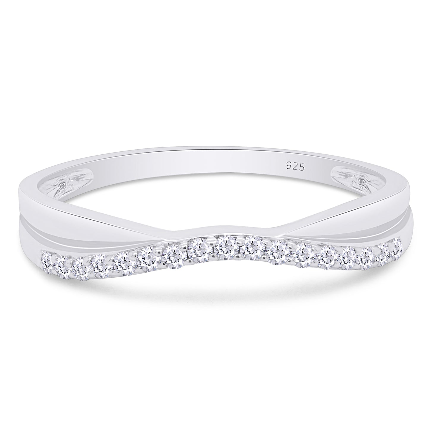 1/10 Carat Round White Natural Diamond Twist Contour Enhancer Guard Band Ring In 925 Sterling Silver