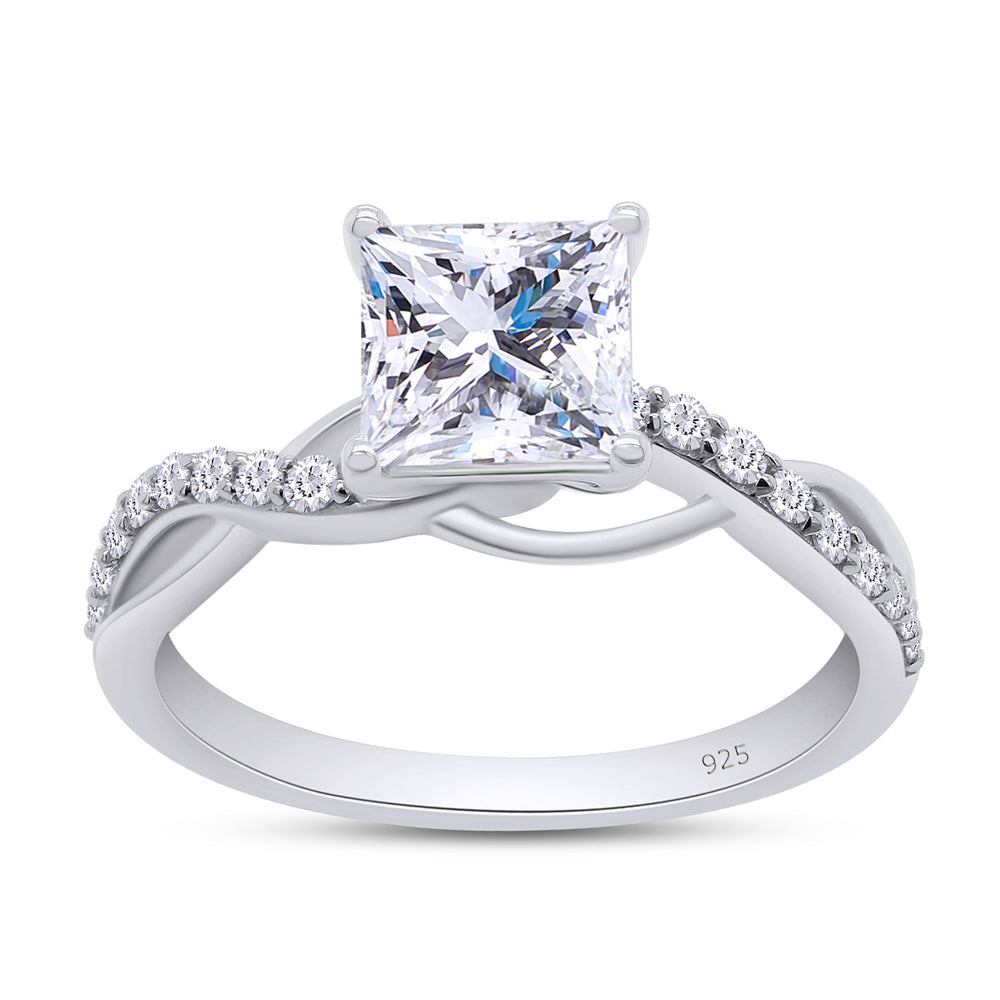 1.25 carat 6MM Princess Lab Created Moissanite Diamond Infinity Split Shank Engagement Ring In 925 Sterling Silver