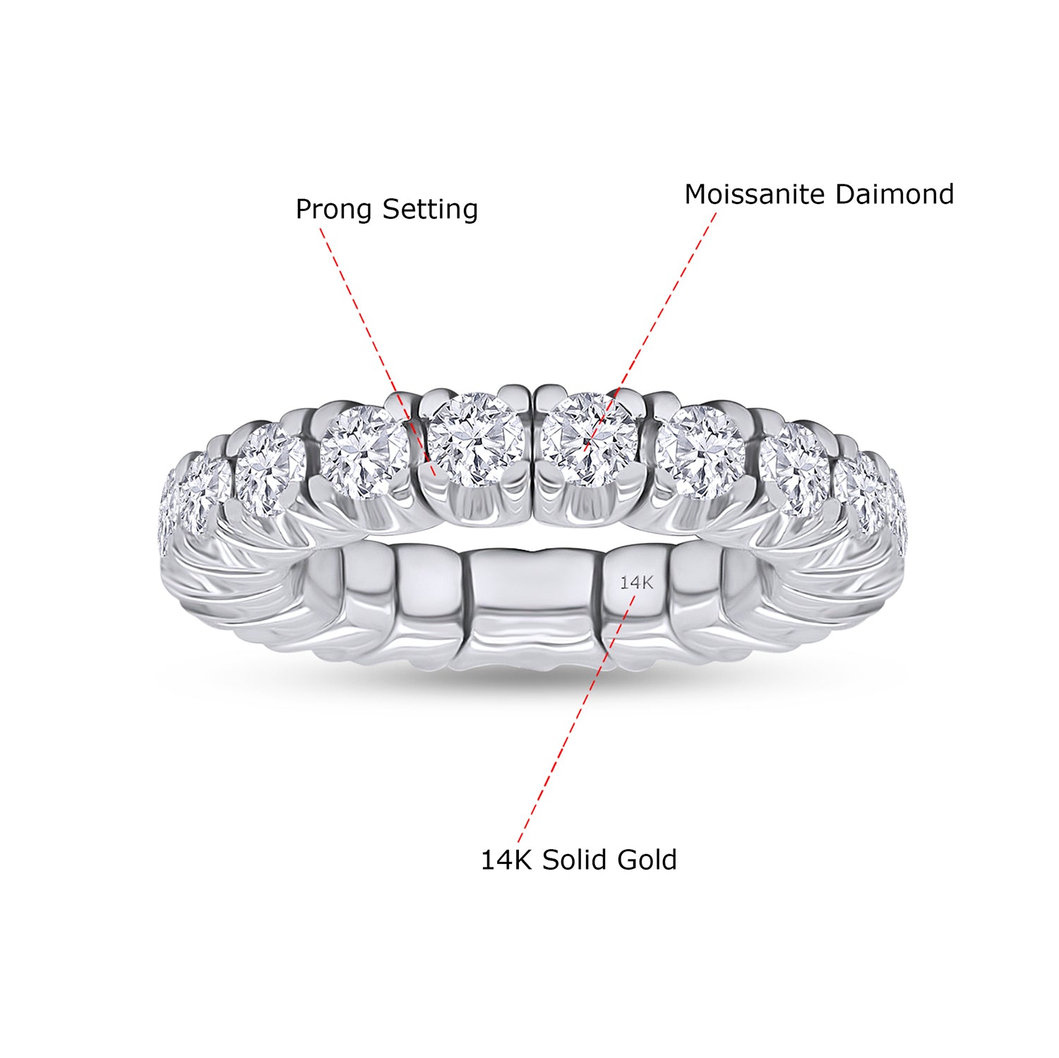 2 1/4 Carat Round Shape Lab Created Moissanite Stretchable Eternity Engagement Ring For Women In 925 Sterling Silver & 10K Or 14K Solid Gold Jewelry (2.25 Cttw)