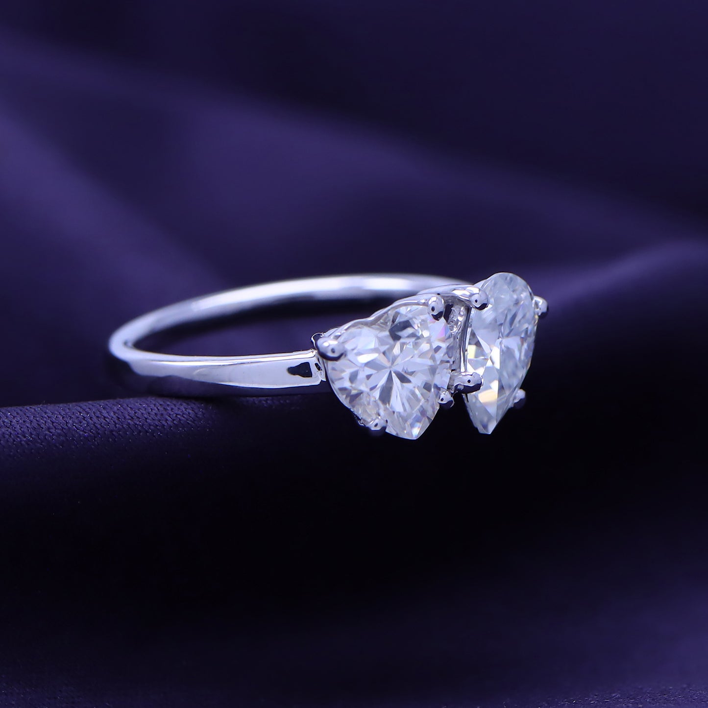 1.75 Carat Heart & Pear Cut Lab Created Moissanite Diamond Toi Et Moi 2-Stone Engagement Ring In 925 Sterling Silver