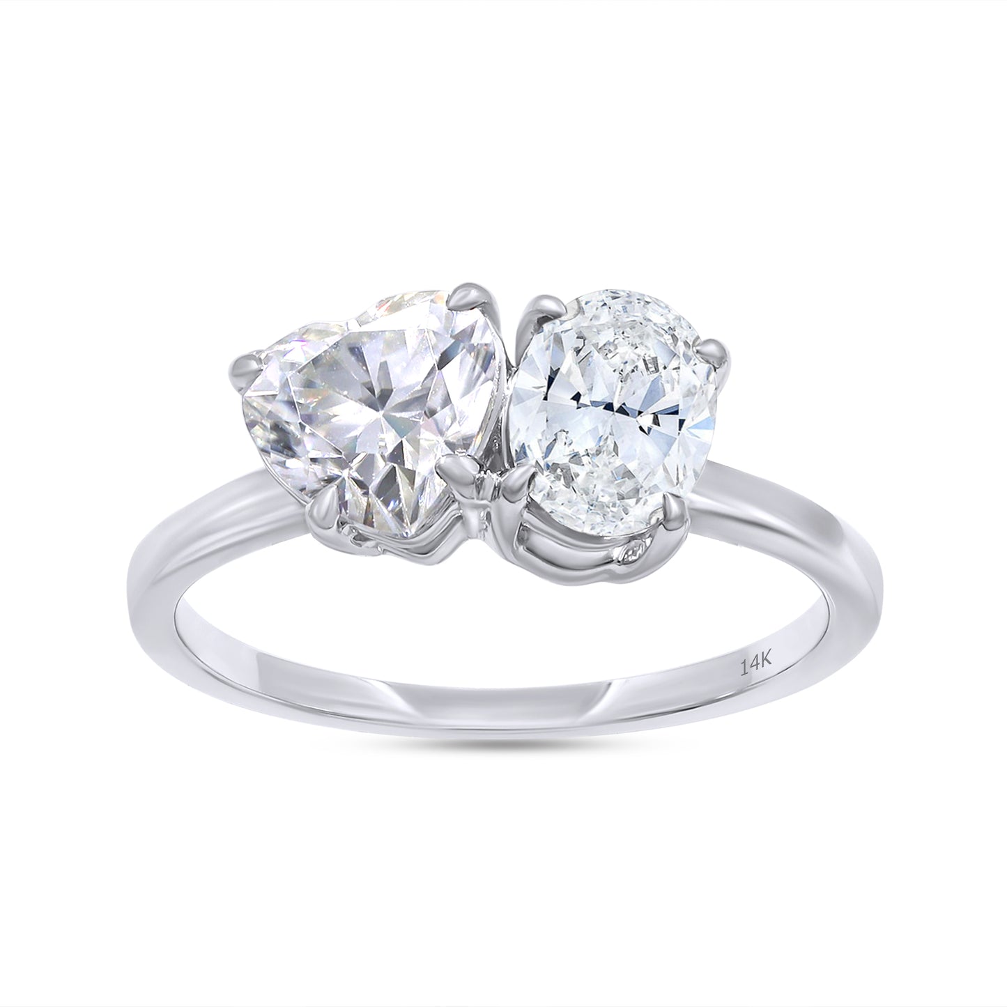 1 3/4 Carat Heart & Oval Cut Lab Created Moissanite Diamond Toi Et Moi 2-Stone Engagement Ring For Women In 925 Sterling Silver