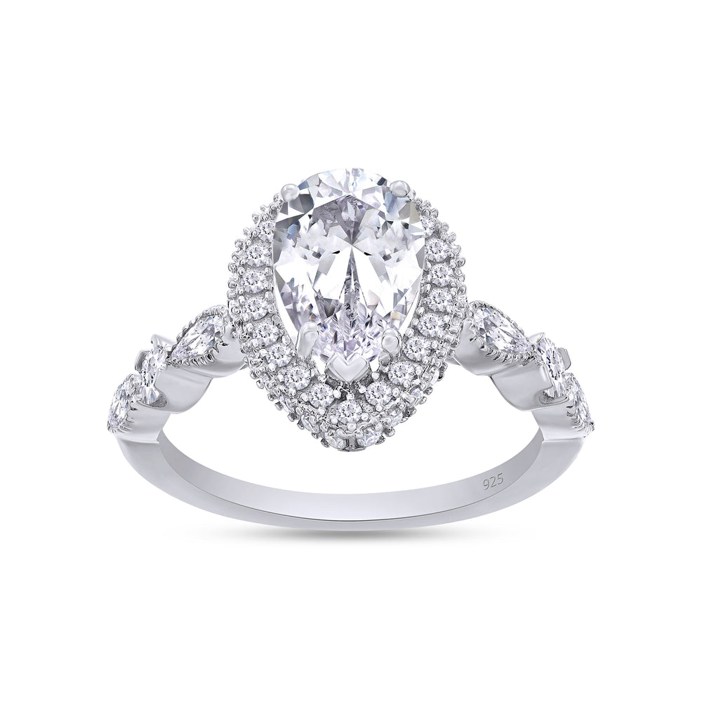 2.40 Carat Pear & Round Cut Lab Created Moissanite Diamond Halo Engagement Ring In 925 Sterling Silver