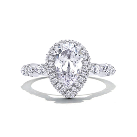 2.40 Carat Pear & Round Cut Lab Created Moissanite Diamond Halo Engagement Ring In 925 Sterling Silver