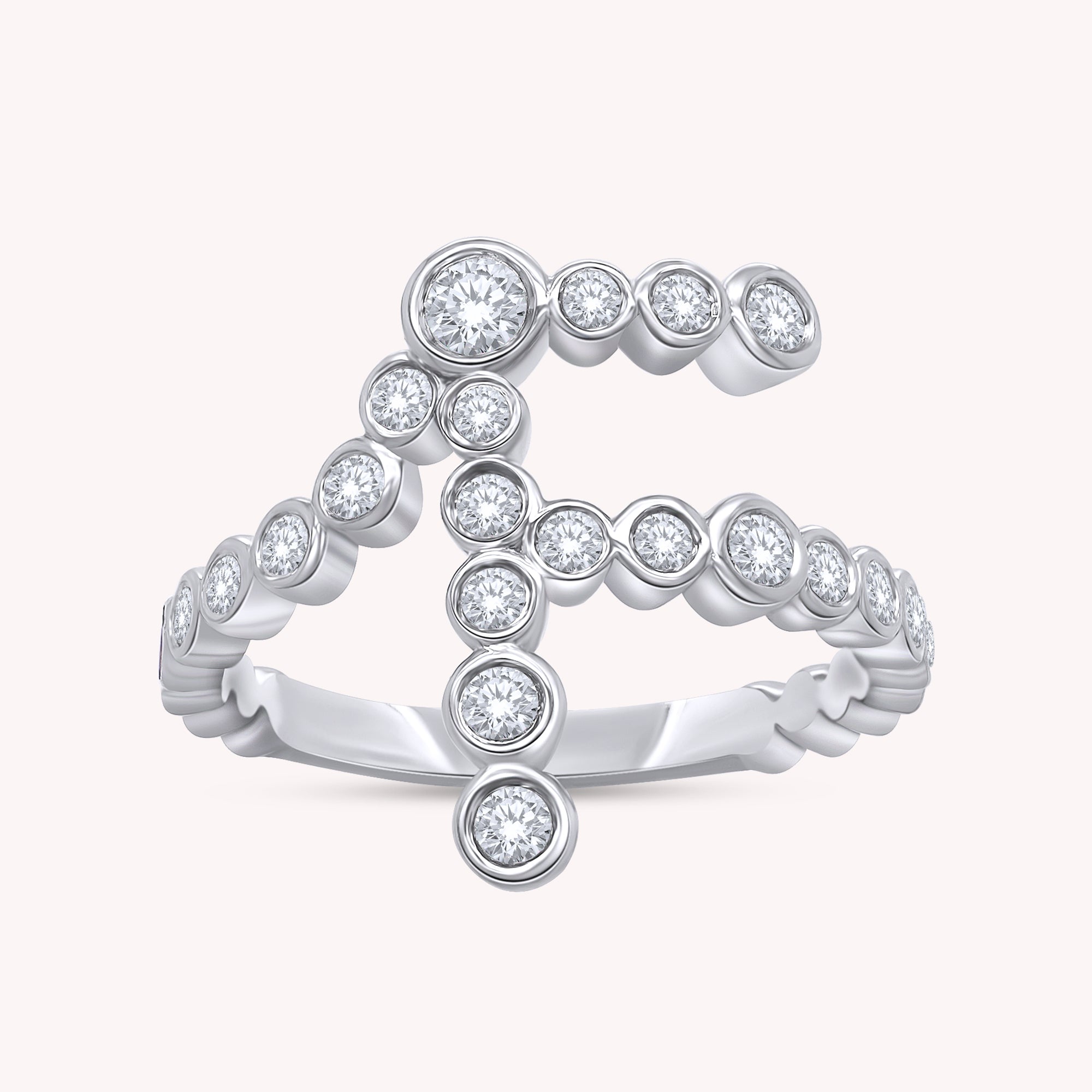 Bubble Round shape White Cubic Zirconia Initial Letter Ring