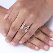 Bubble Round shape White Cubic Zirconia Initial Letter Ring