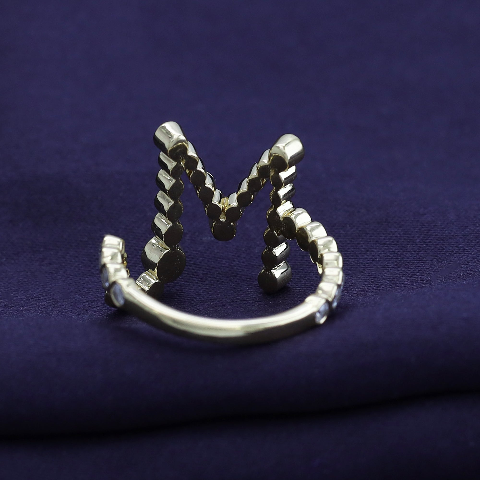 Bubble Round shape Lab Created Moissanite Initial Letter Ring