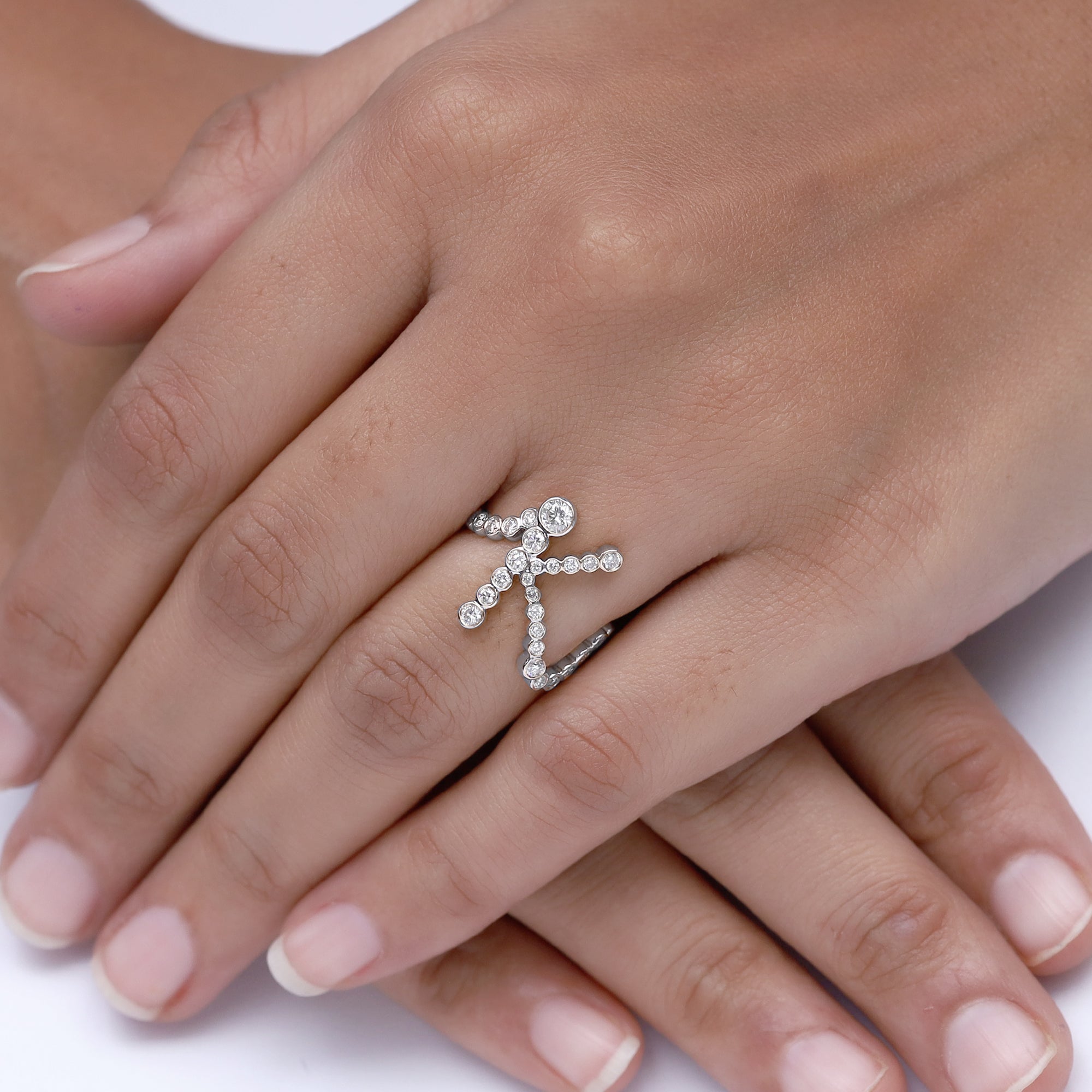 Bubble Round shape White Cubic Zirconia Initial Letter Ring