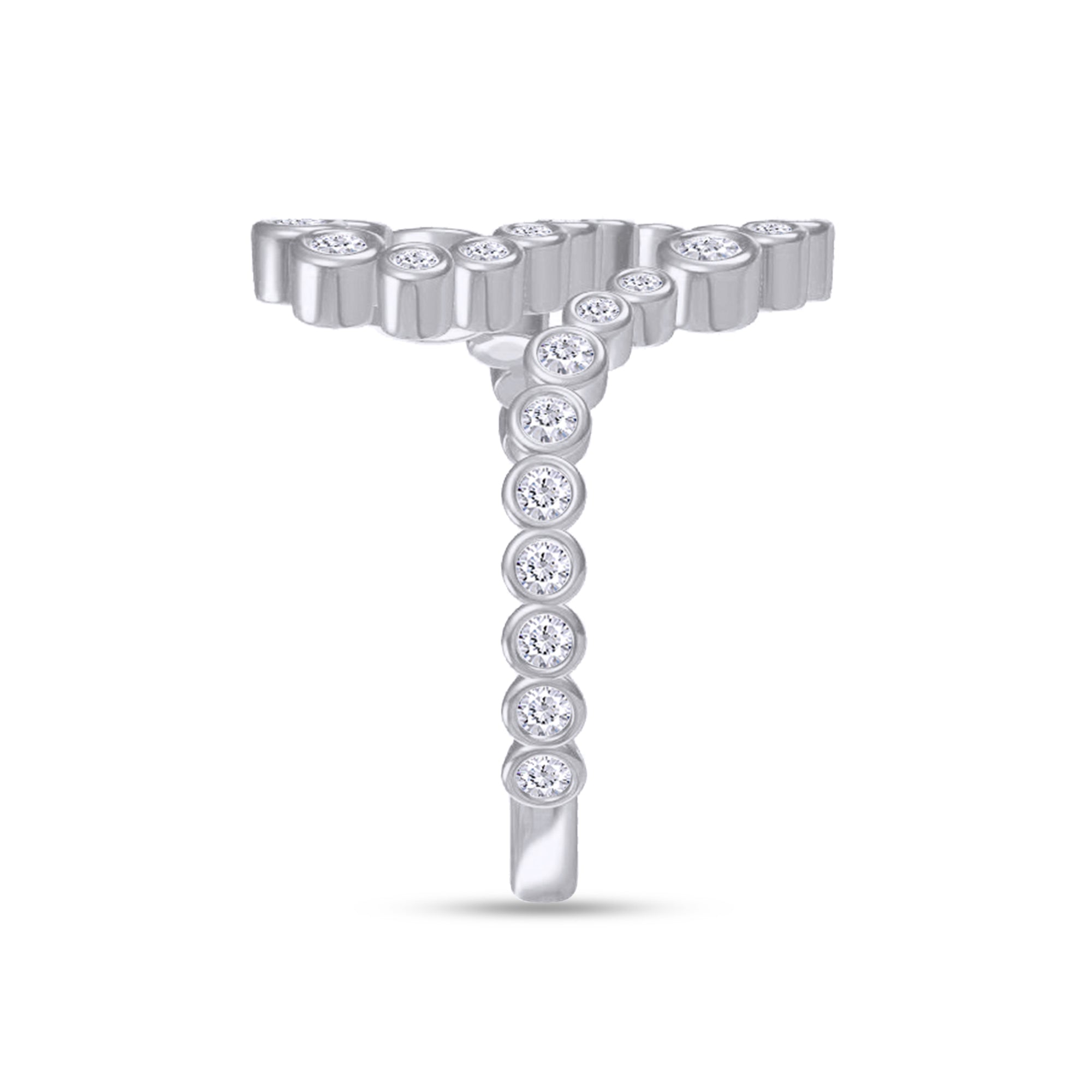 Bubble White Cubic Zirconia Initial Letter Ring In 925 Sterling Silver