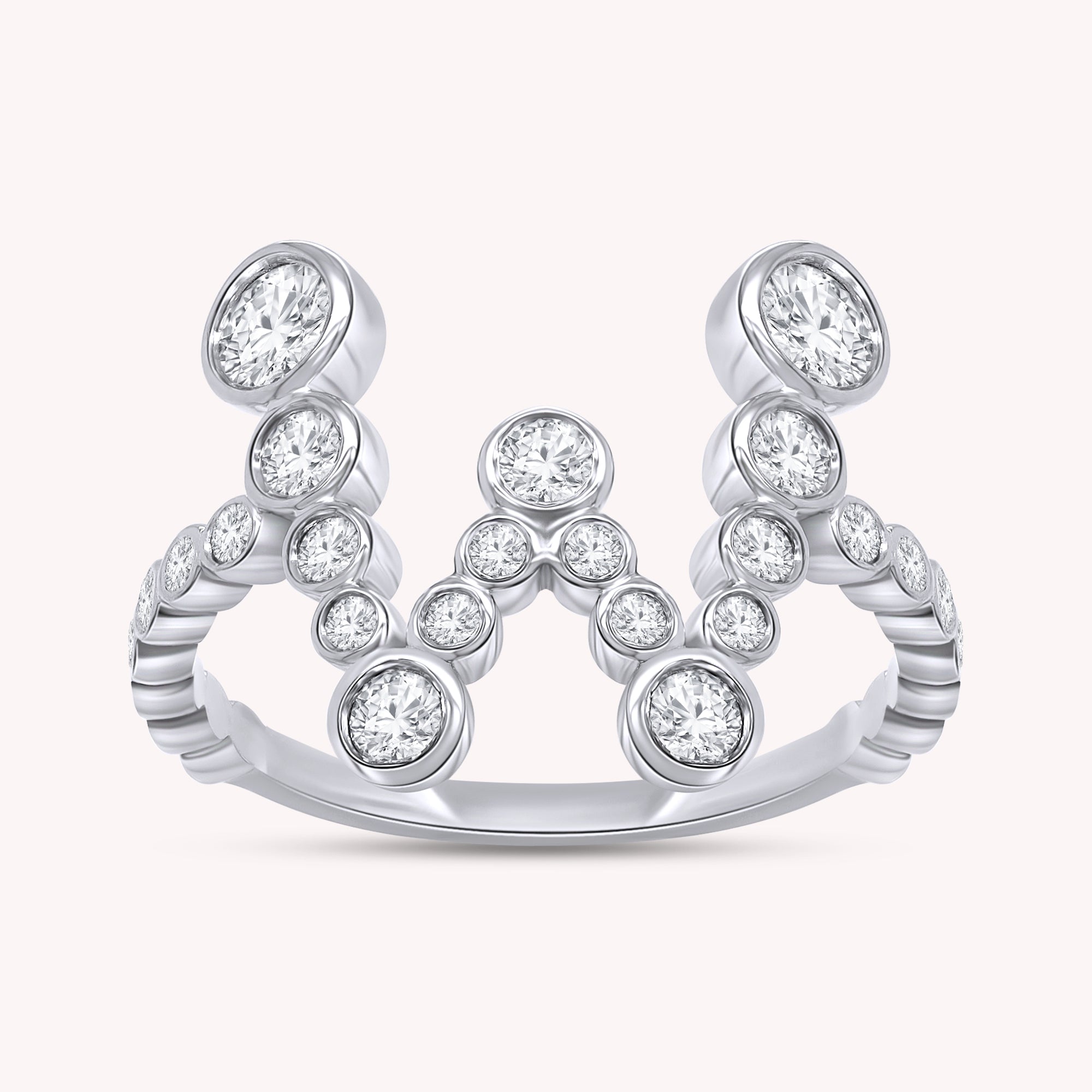 Bubble Round shape Lab Created Moissanite Initial Letter Ring