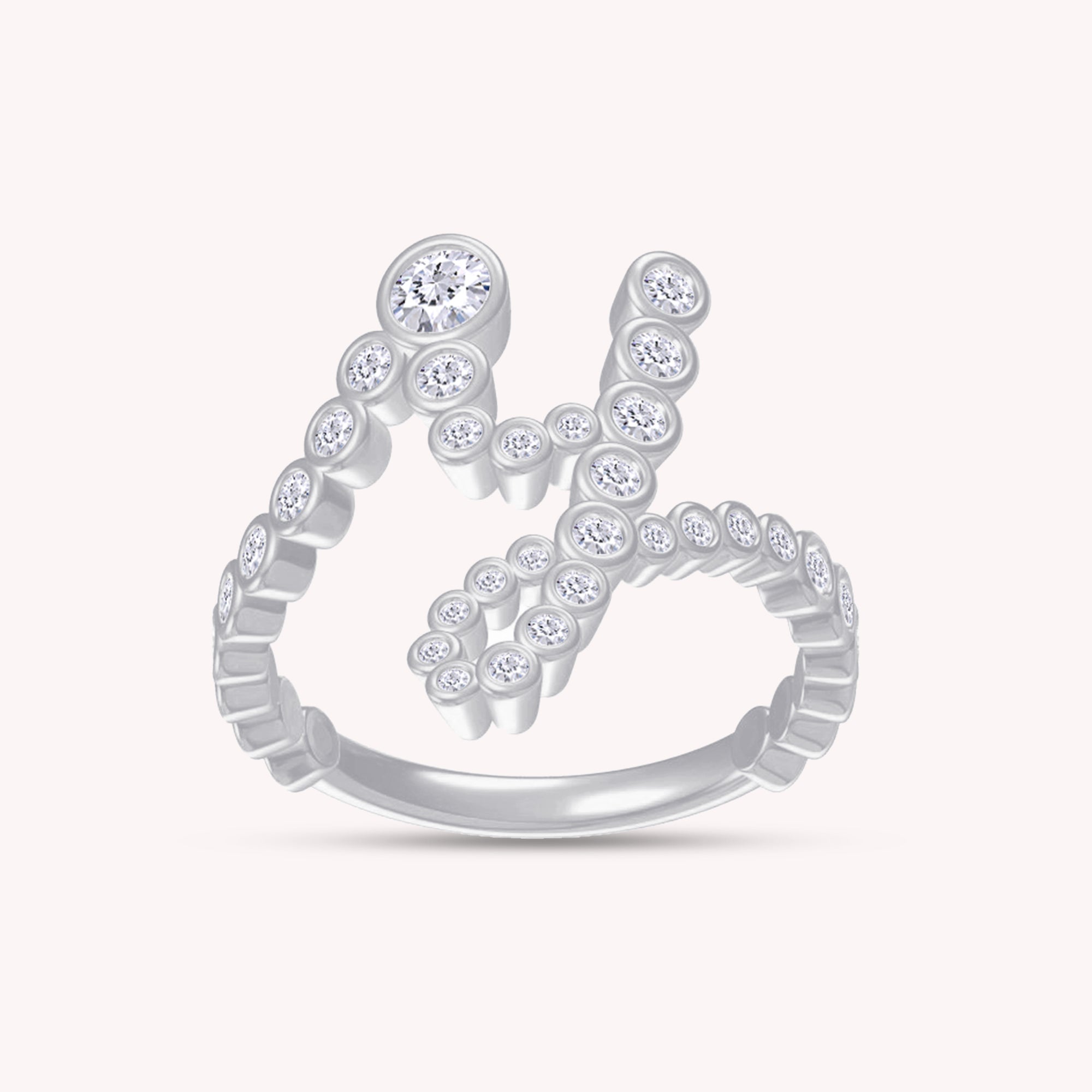 Bubble Round Lab Created Moissanite Initial Letter Ring In 925 Sterling Silver