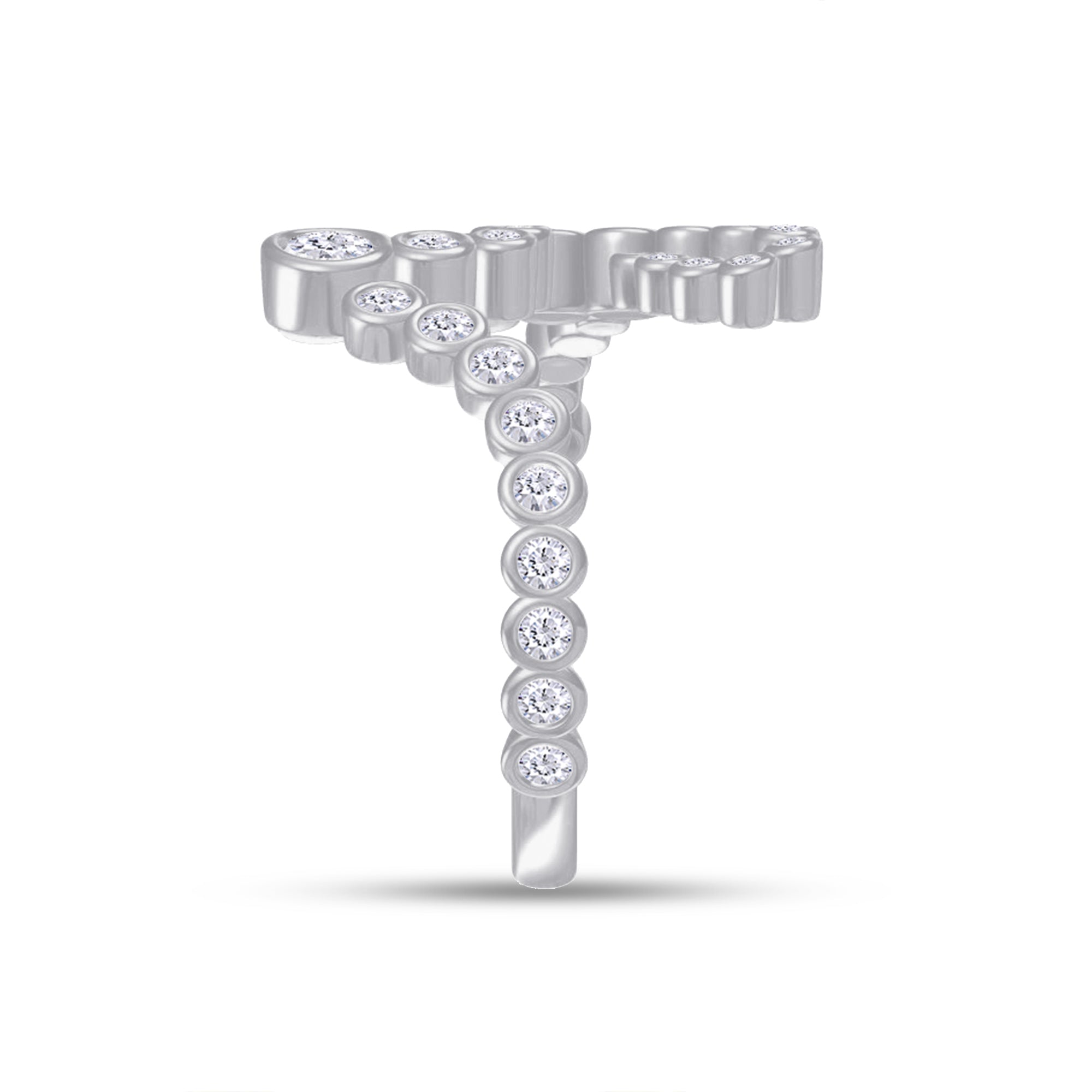 Bubble Round Lab Created Moissanite Initial Letter Ring In 925 Sterling Silver