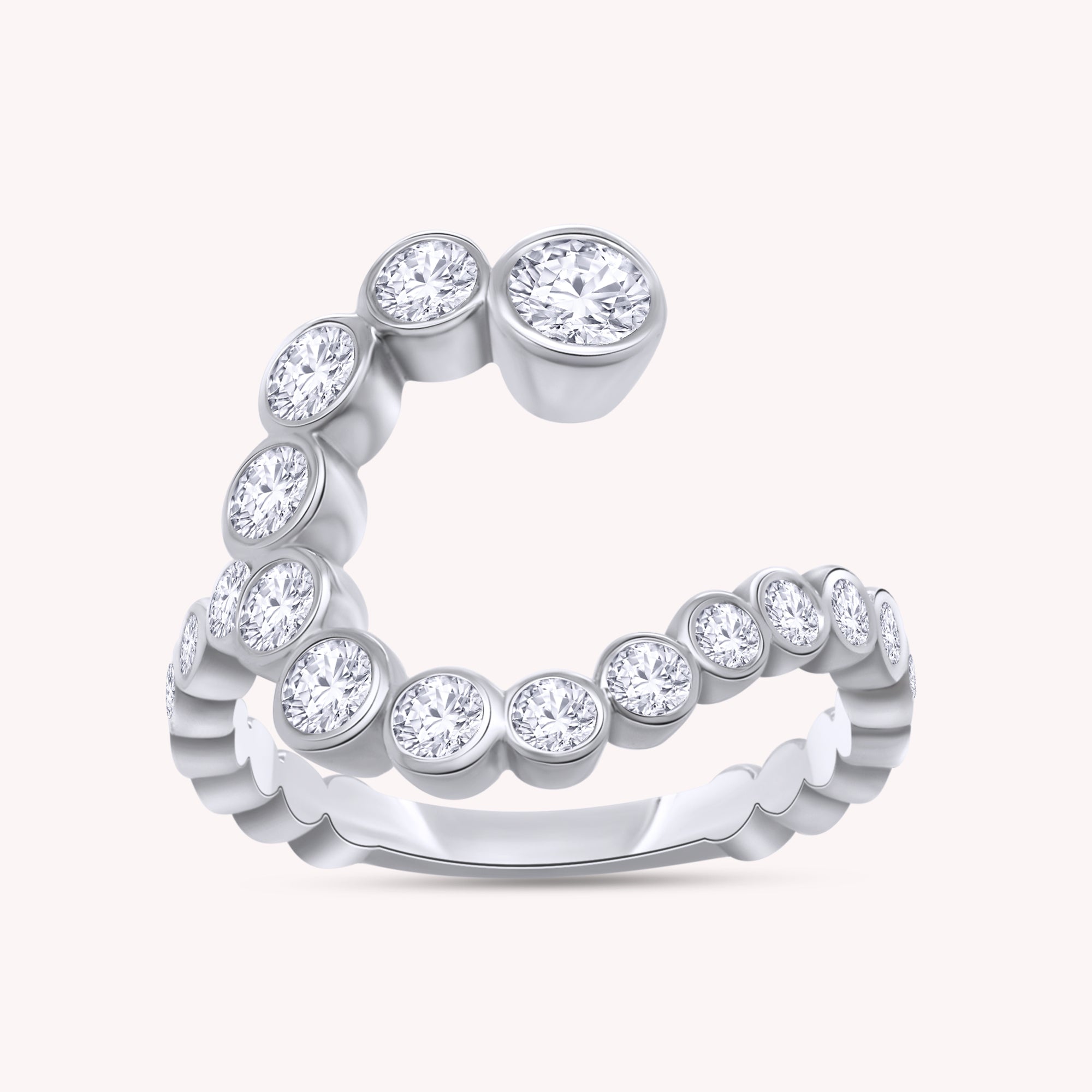 Bubble Round shape Lab Created Moissanite Initial Letter Ring