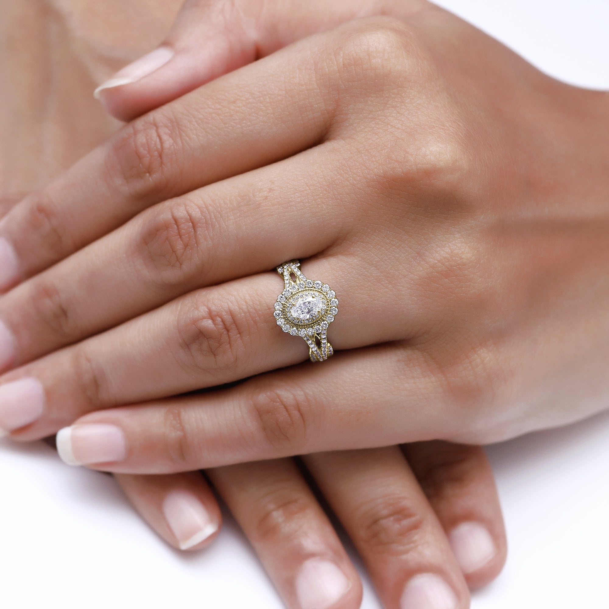 Halo Split Shank Engagement Ring for Women