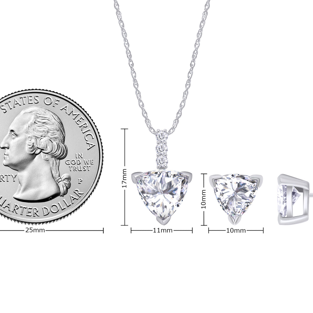 
                      
                        8MM Trillion Cut Lab Created Moissanite Diamond Solitaire Pendant & Stud Earrings Jewelry Set In 925 Sterling Silver
                      
                    