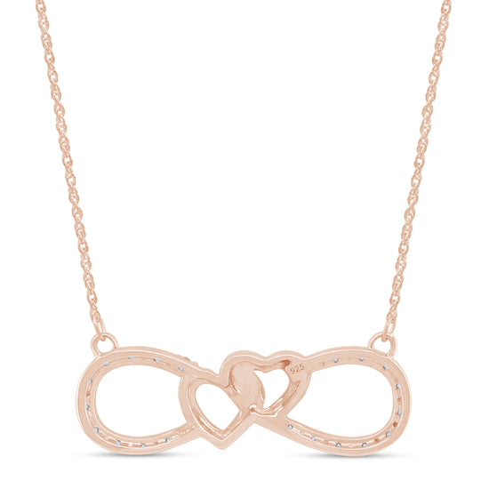 1/10 Carat Round White Natural Diamond Interlocking Hearts Infinity Pendant Necklace In 925 Sterling Silver