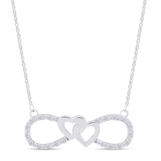 1/10 Carat Round White Natural Diamond Interlocking Hearts Infinity Pendant Necklace In 925 Sterling Silver