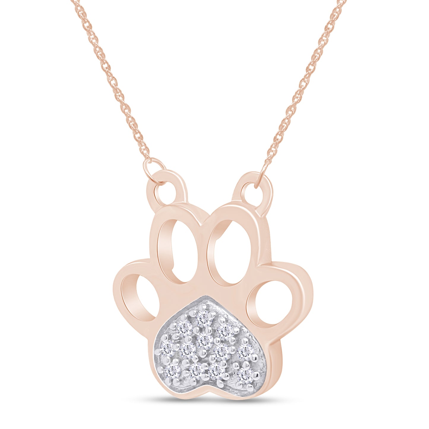 1/20 Carat Round White Natural Diamond Animal Heart Paw Pendant Necklace In 925 Sterling Silver