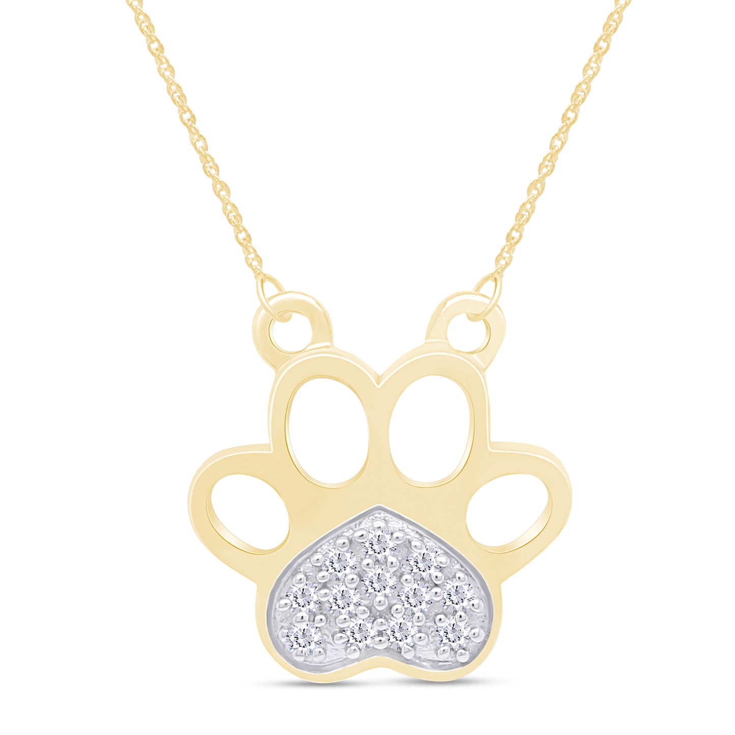 1/20 Carat Round White Natural Diamond Animal Heart Paw Pendant Necklace In 925 Sterling Silver