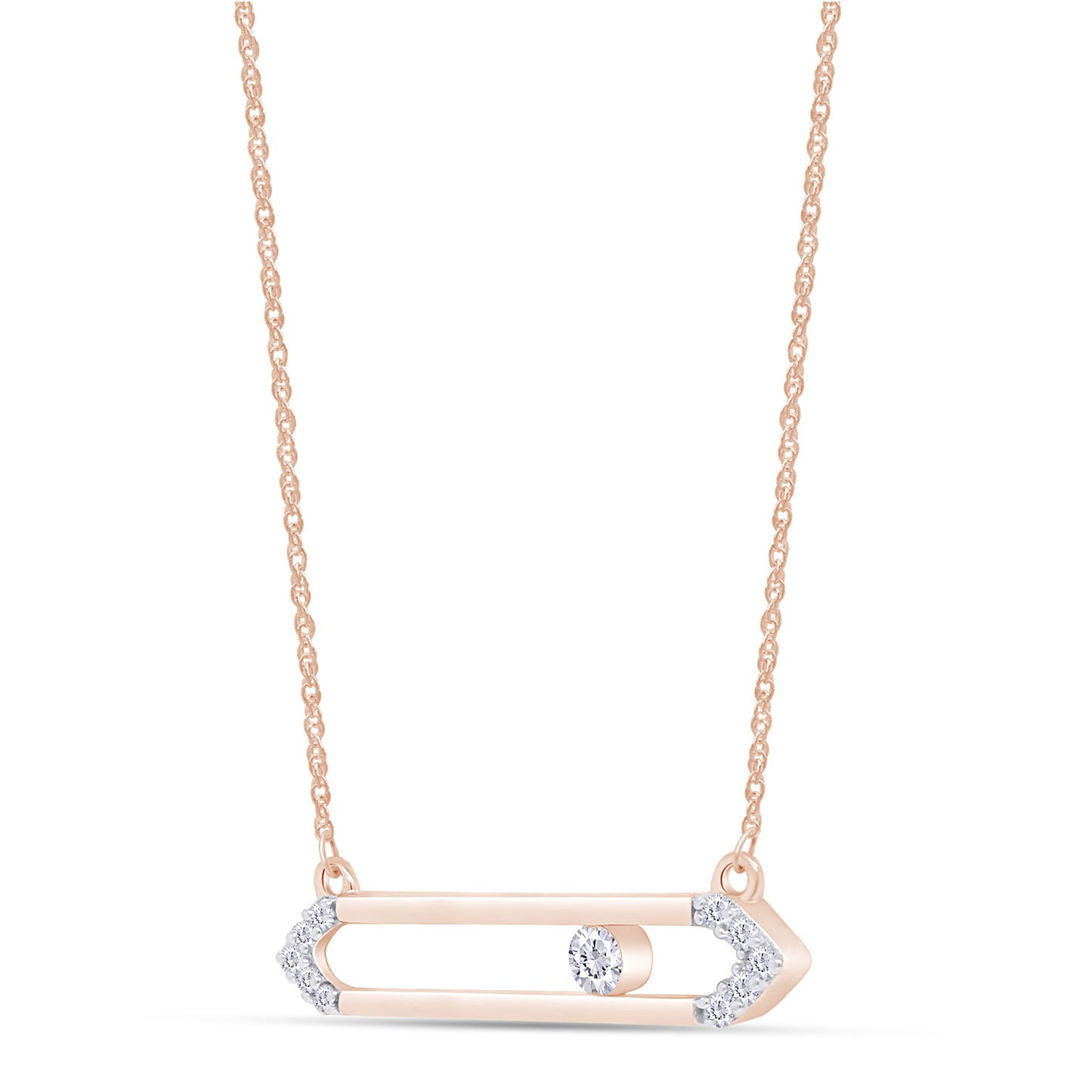 1/8 Carat Round White Natural Diamond Open Horizontal Bar Pendant Necklace In 925 Sterling Silver