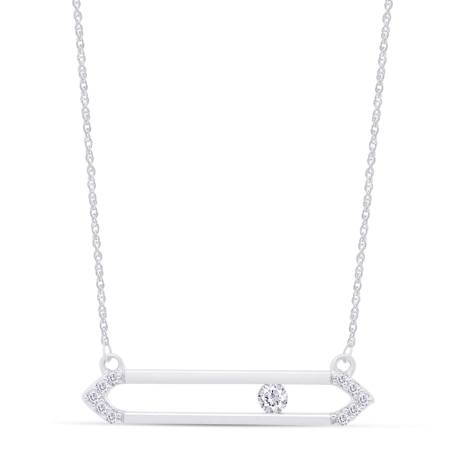 1/8 Carat Round White Natural Diamond Open Horizontal Bar Pendant Necklace In 925 Sterling Silver