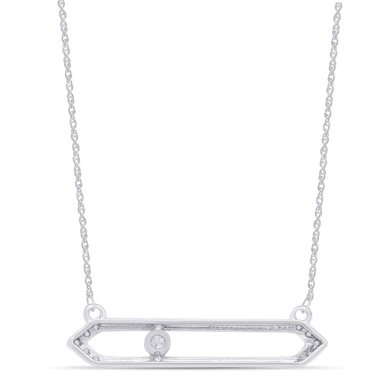 1/8 Carat Round White Natural Diamond Open Horizontal Bar Pendant Necklace In 925 Sterling Silver