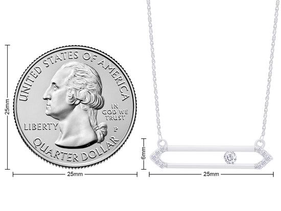 1/8 Carat Round White Natural Diamond Open Horizontal Bar Pendant Necklace In 925 Sterling Silver