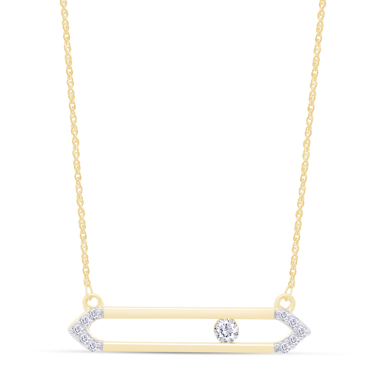 1/8 Carat Round White Natural Diamond Open Horizontal Bar Pendant Necklace In 925 Sterling Silver