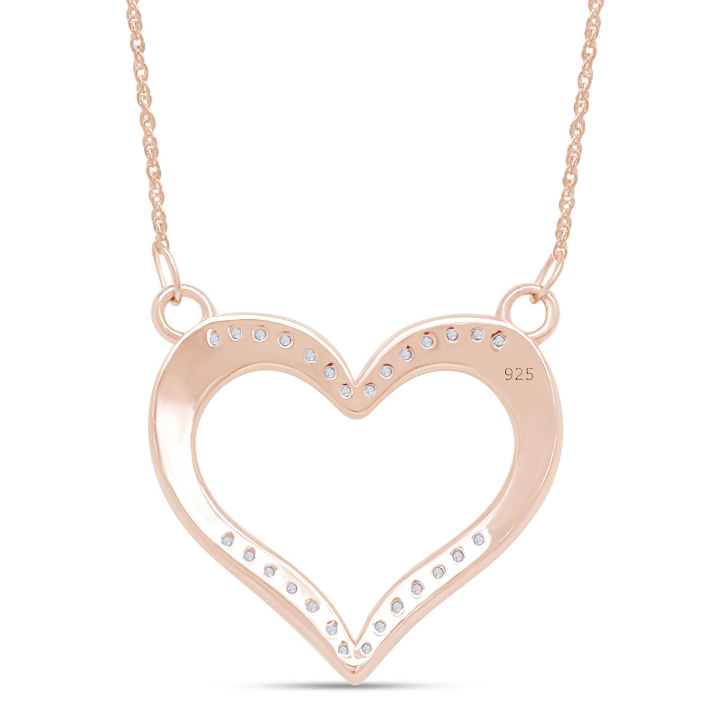 1/8 Carat Round Cut White Natural Diamond Open Heart Pendant Necklace In 925 Sterling Silver