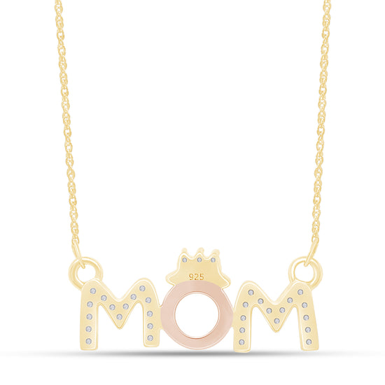 1/10 Carat Round White Natural Diamond Two Tone"MOM" With Crown Pendant Necklace In 925 Sterling Silver