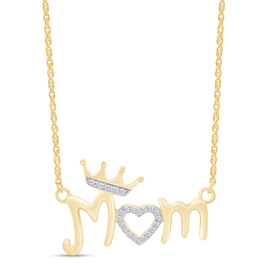 1/20 Carat Round White Natural Diamond Heart Mom With Crown Pendant Necklace In 925 Sterling Silver