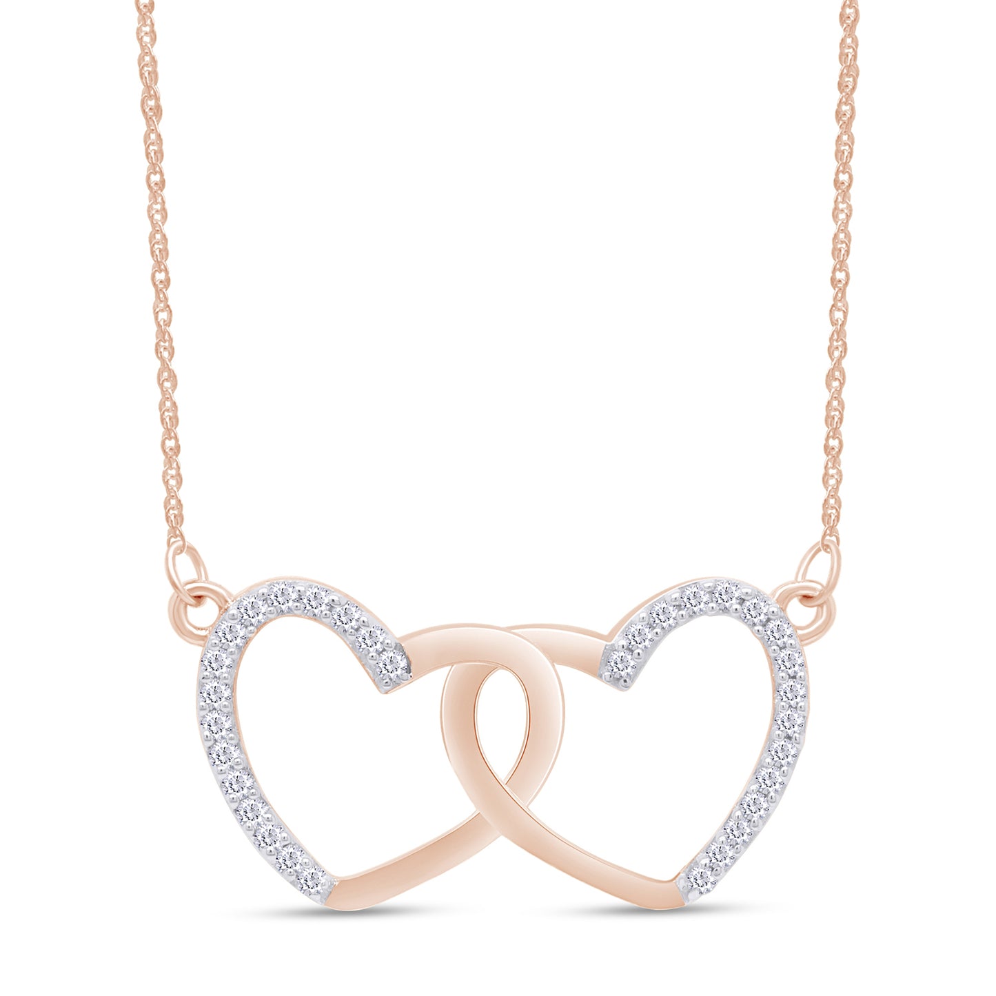 1/8 Carat Round White Natural Diamond Open Interlocking Hearts Pendant Necklace In 925 Sterling Silver