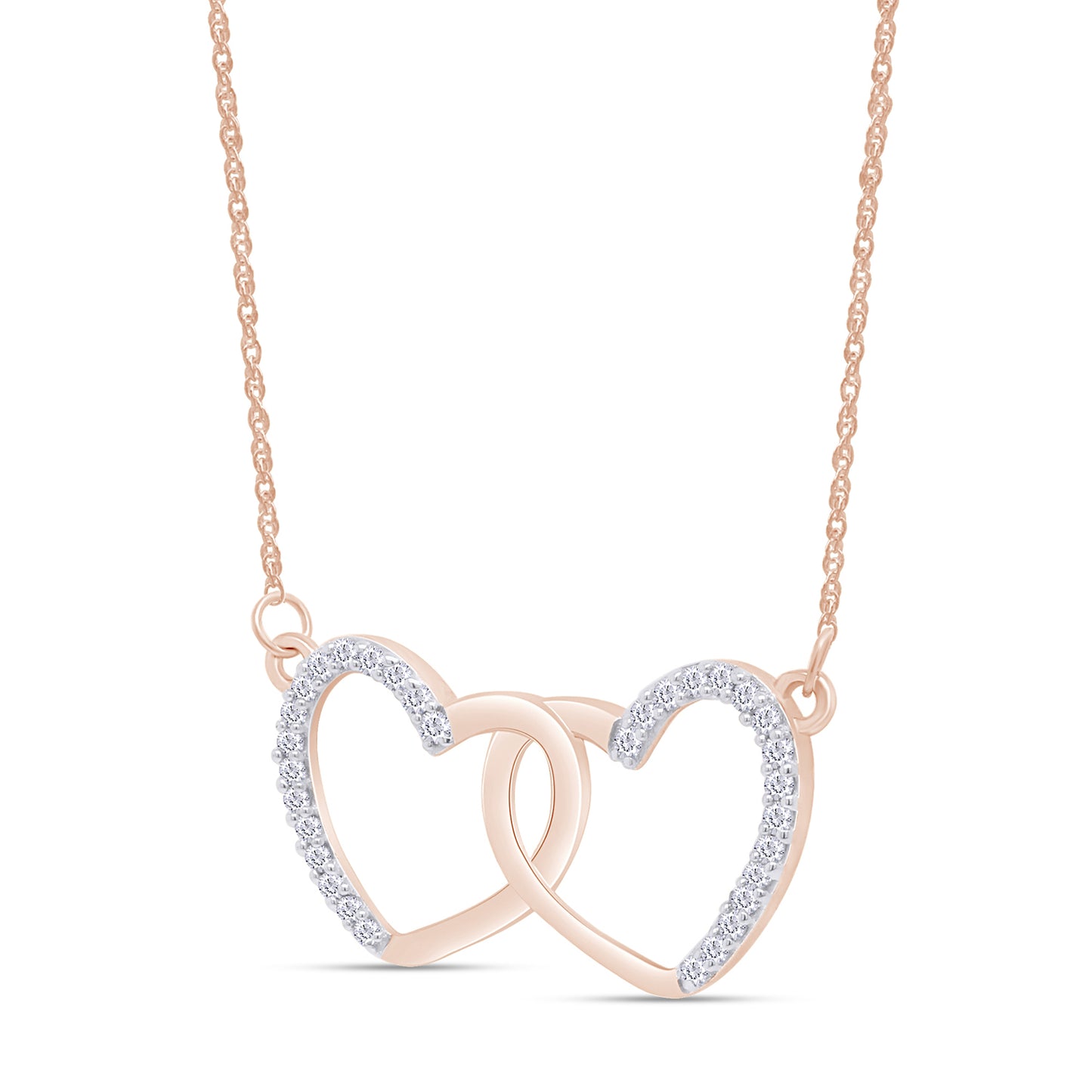 1/8 Carat Round White Natural Diamond Open Interlocking Hearts Pendant Necklace In 925 Sterling Silver