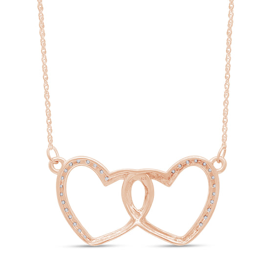1/8 Carat Round White Natural Diamond Open Interlocking Hearts Pendant Necklace In 925 Sterling Silver
